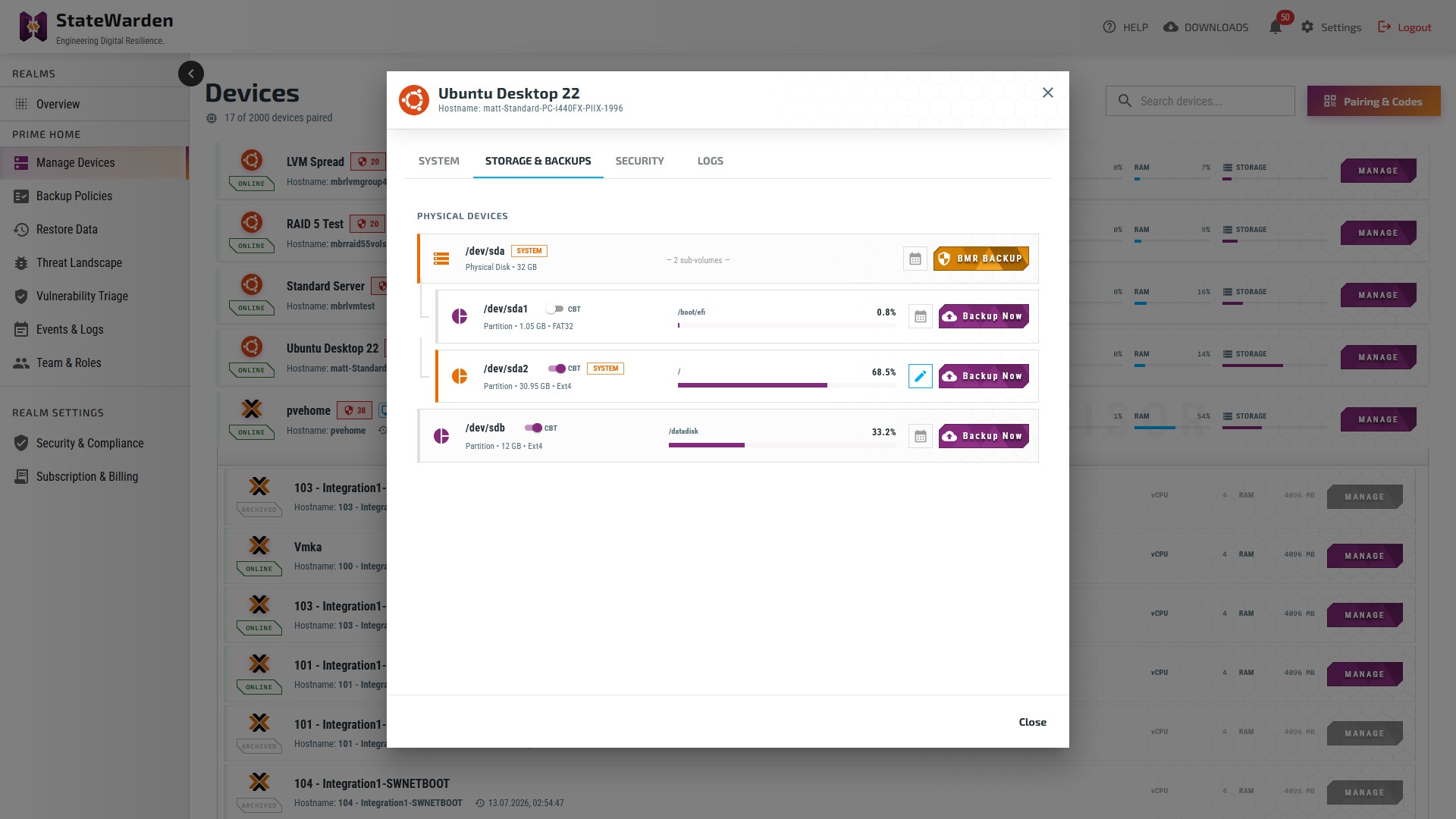 StateWarden Main Dashboard